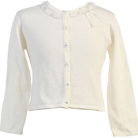 Little Girls Long Sleeve Ruffle Flower Girl Cardigan Sweater Bolero Jacket Ivory - Picture 1 of 2